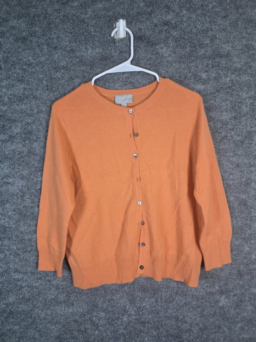 Pure Collection Sweater Womens M Orange 100% Cashmere Cardigan Pilling Knit